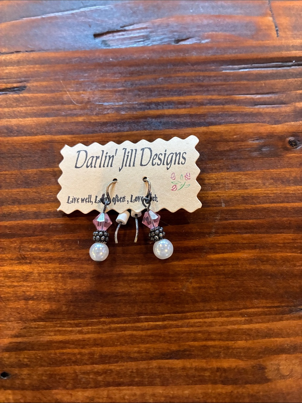 Pink Crystal & Pearl Drop Earrings
